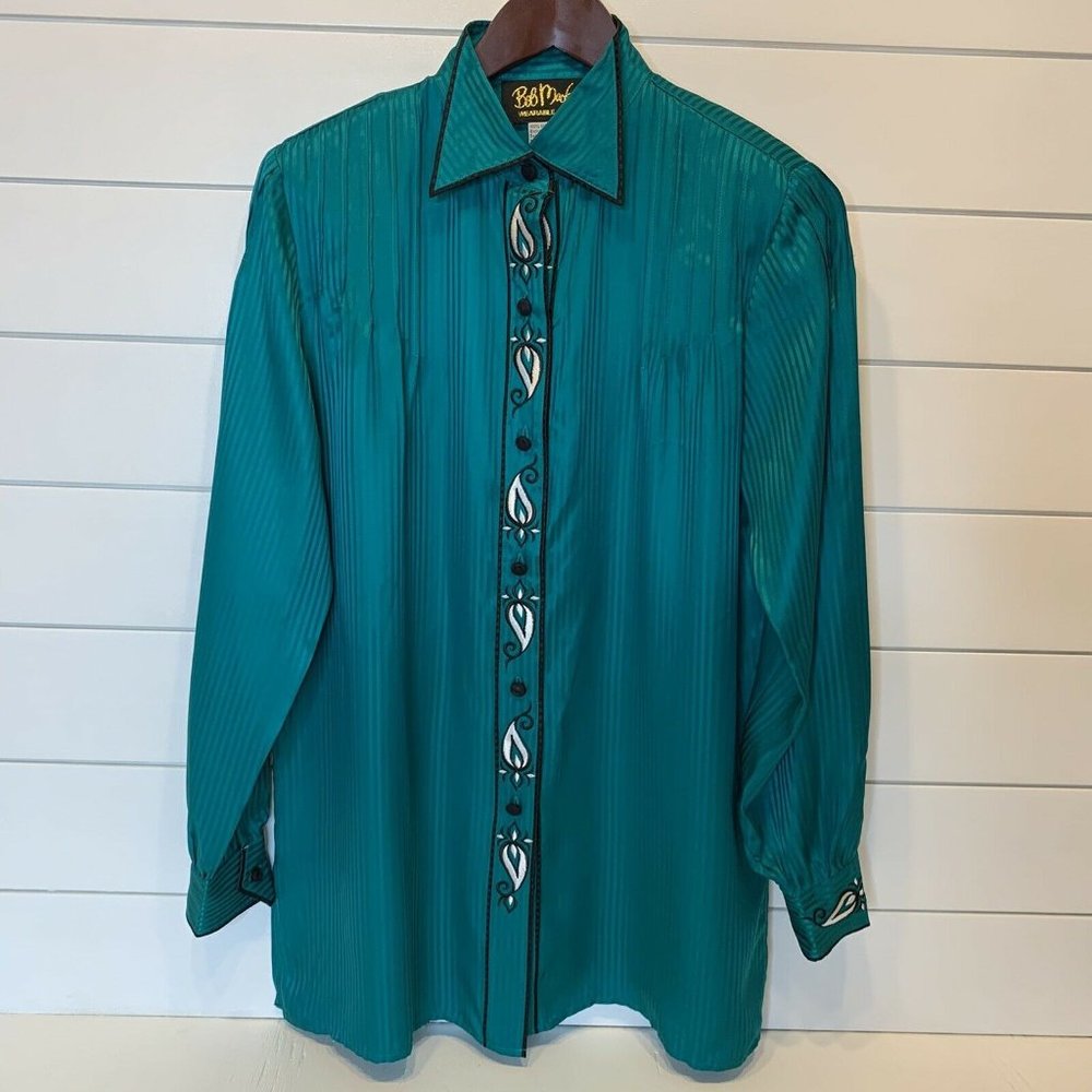 BOB MACKIE Wearable Art Small Silk Blouse Teal